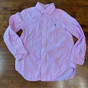 Boys Ralph Lauren pink white plaid button down shirt size small 8